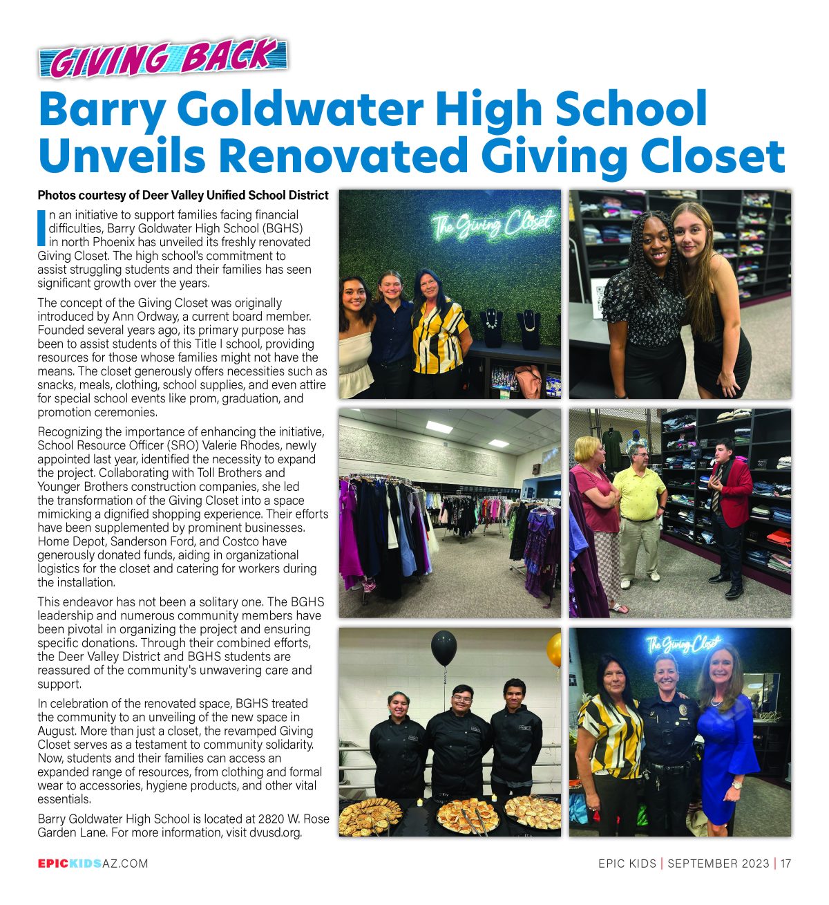 Barry Goldwater High School Unveils Renovated Giving Closet Epic Kids